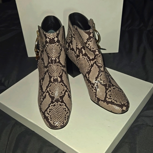 See by Chloé Snake Skin Ankle Leather Booties Animal Print Block Heel Size7 Boho - Picture 4 of 8